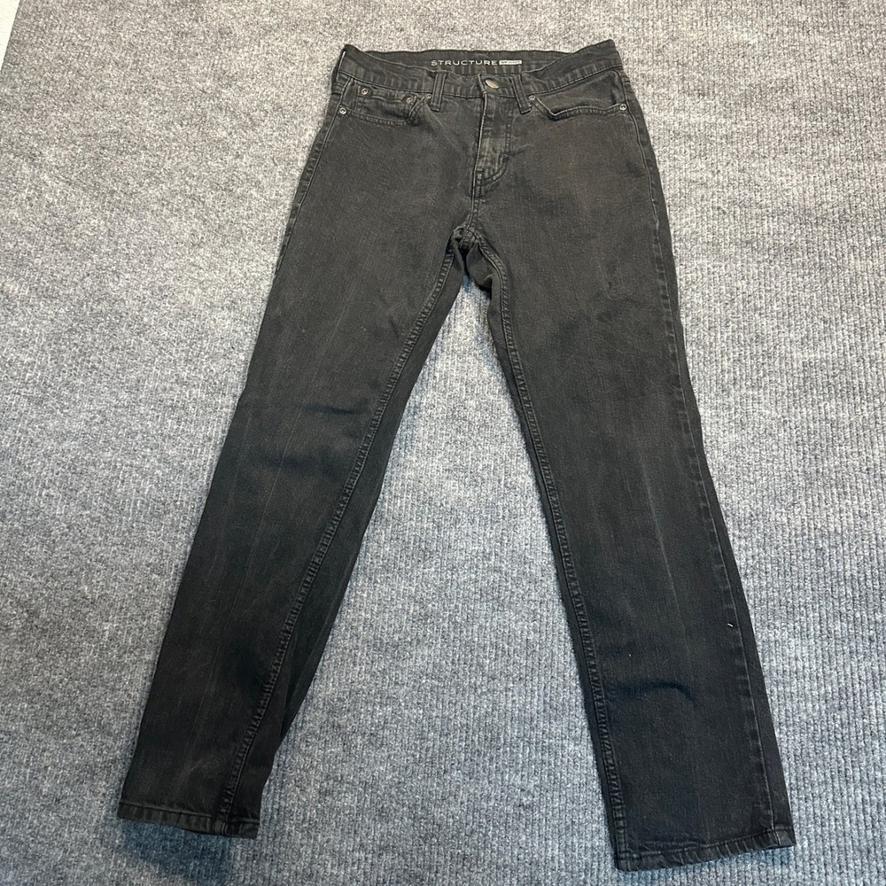 Structure Skinny Jeans 30x30 Black Solid Cotton Blend Stretch Denim